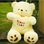 Peach 2.5 Feet Sitting Paw Teddy Bear holding an I Love You Heart